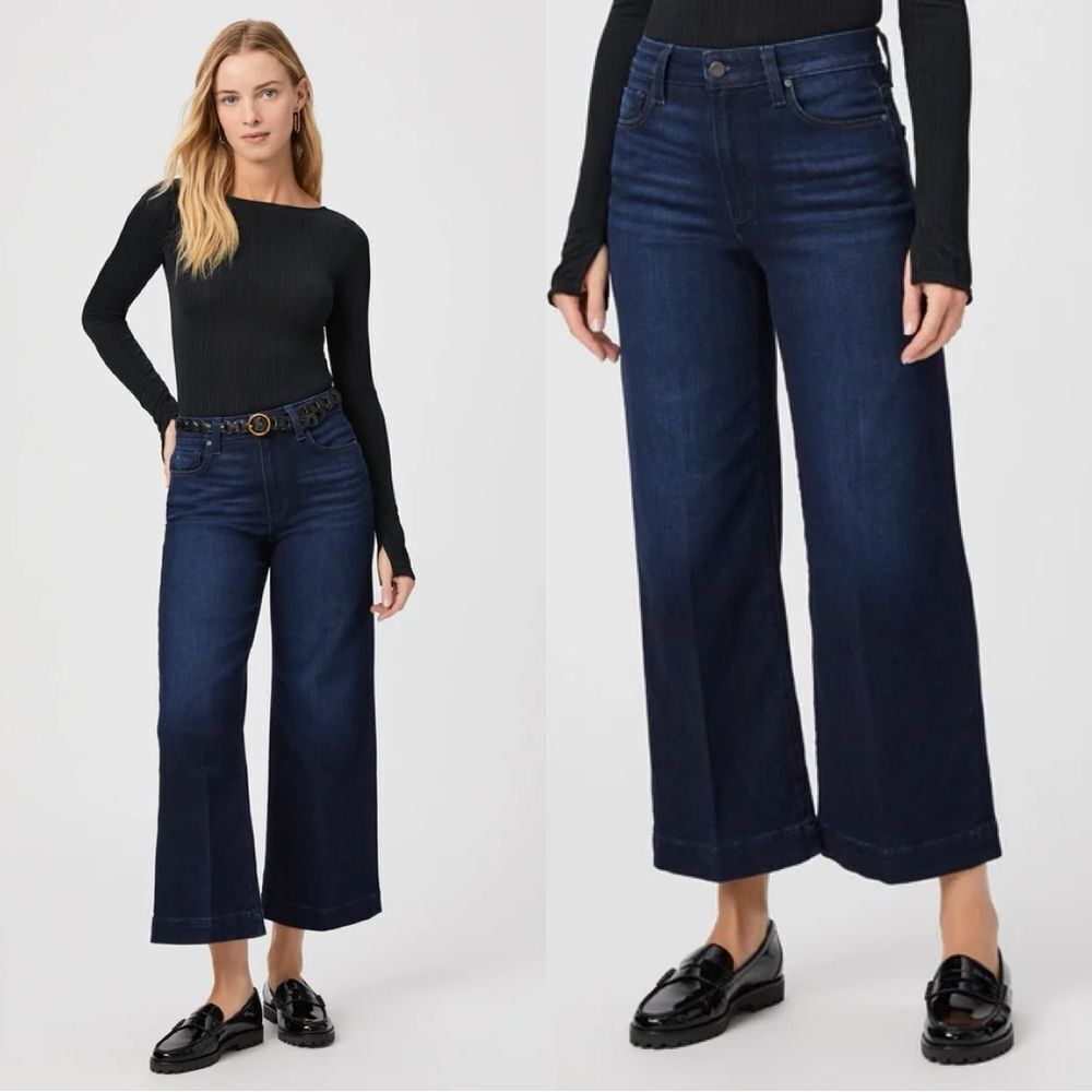 PAIGE Anessa wide leg jeans in “Starboard” dark wash